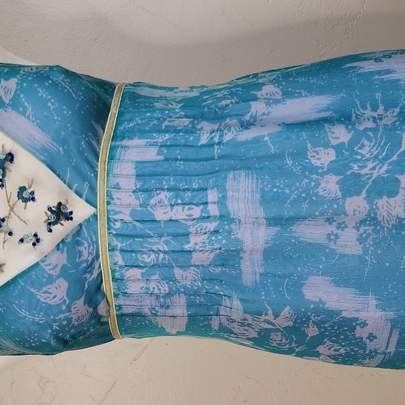 Vintage Rebecca Taylor Blue Silk Floral Dress Size 4 - Picture 4 of 13